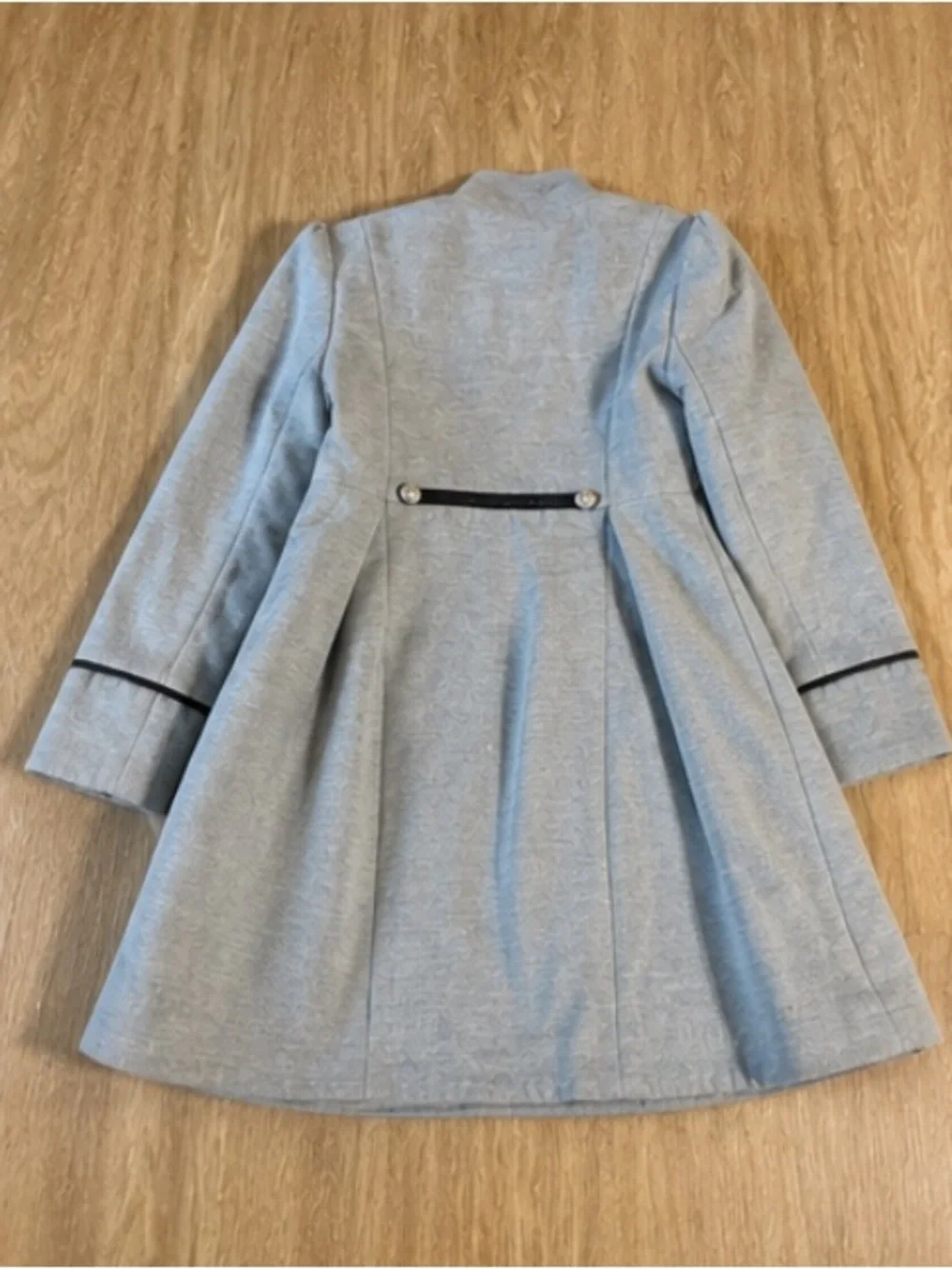 Girls' Grey Military-Style Wool Blend Coat